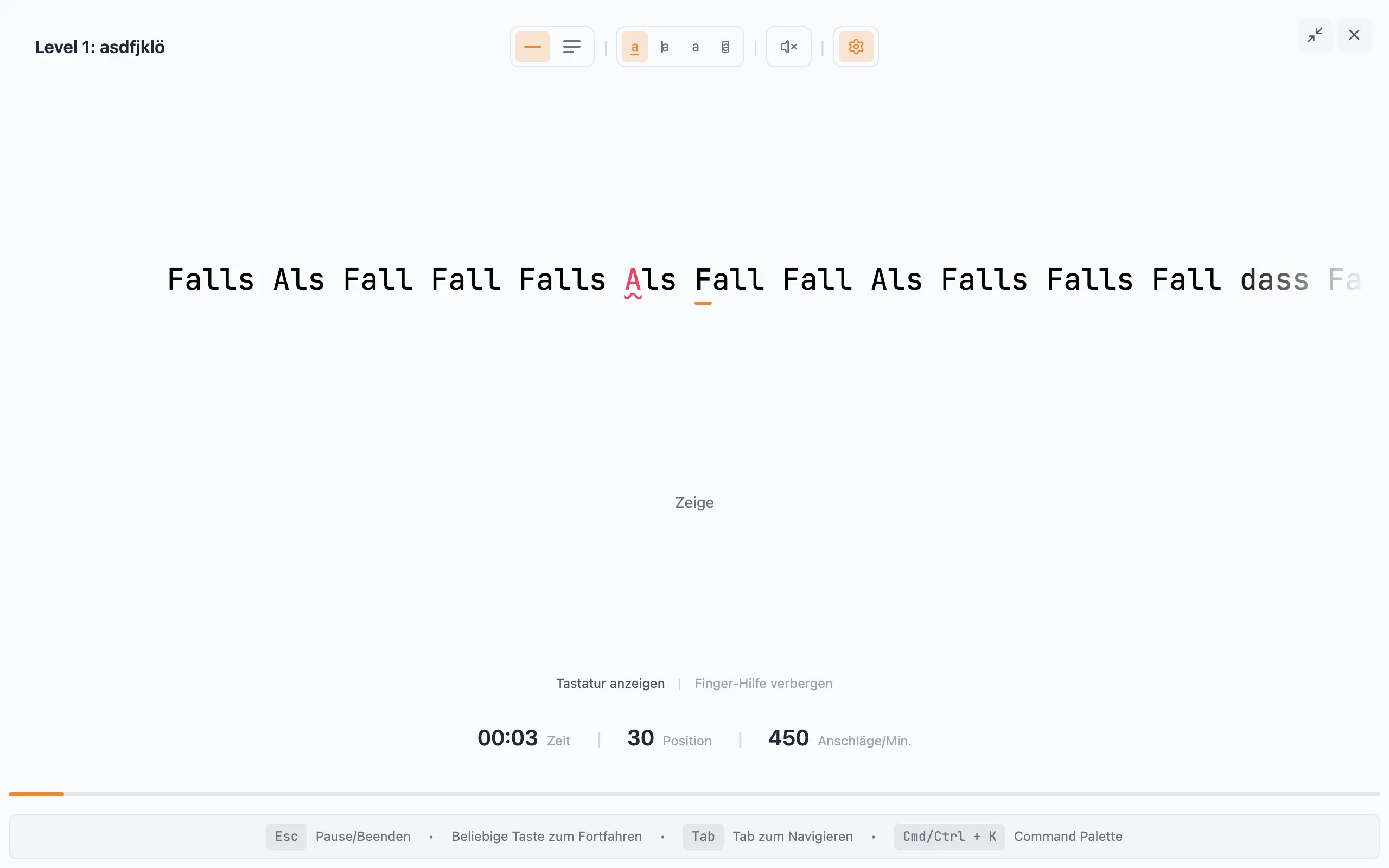 Adaptive typing practice with visual keyboard