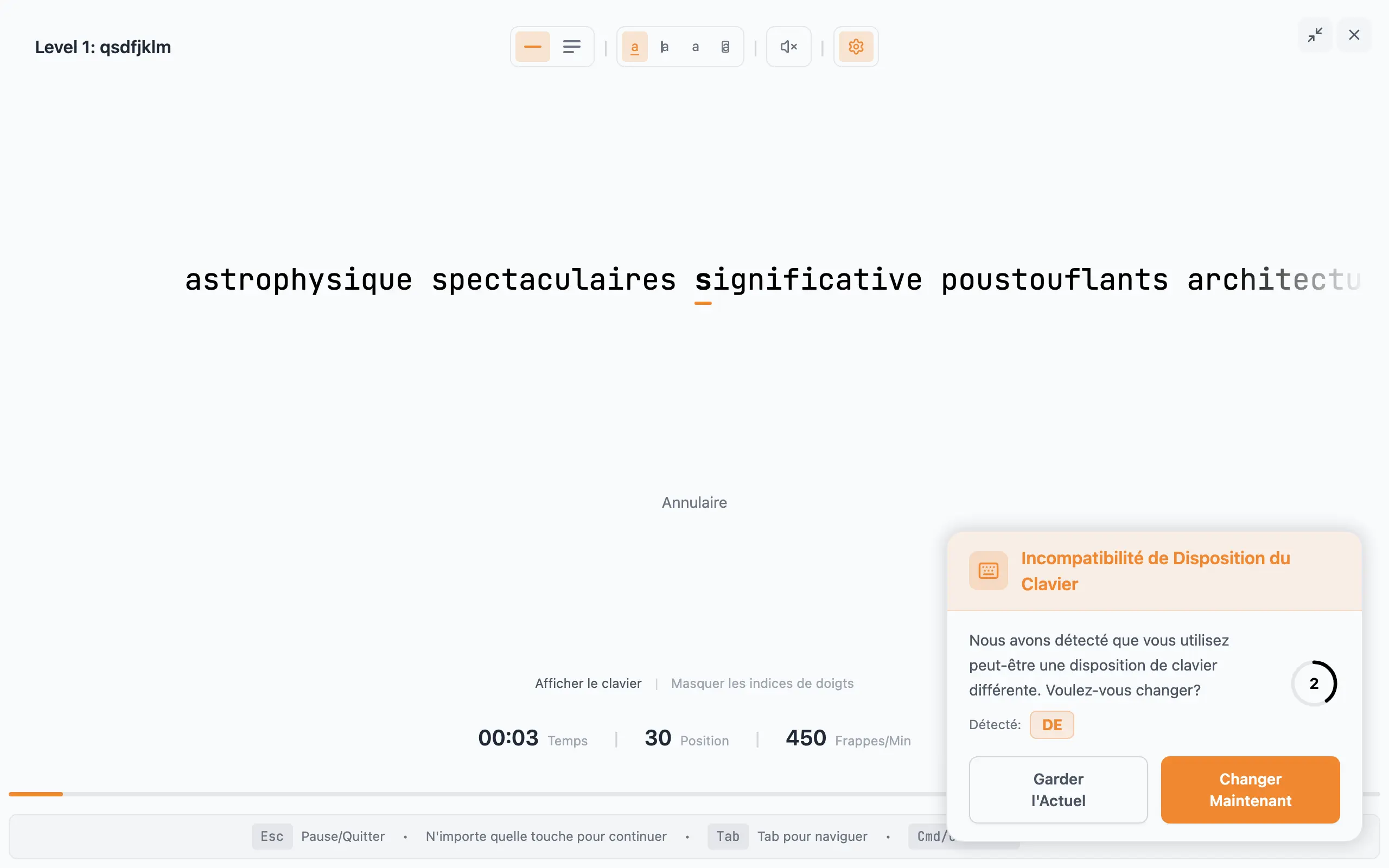 Adaptive typing practice with visual keyboard
