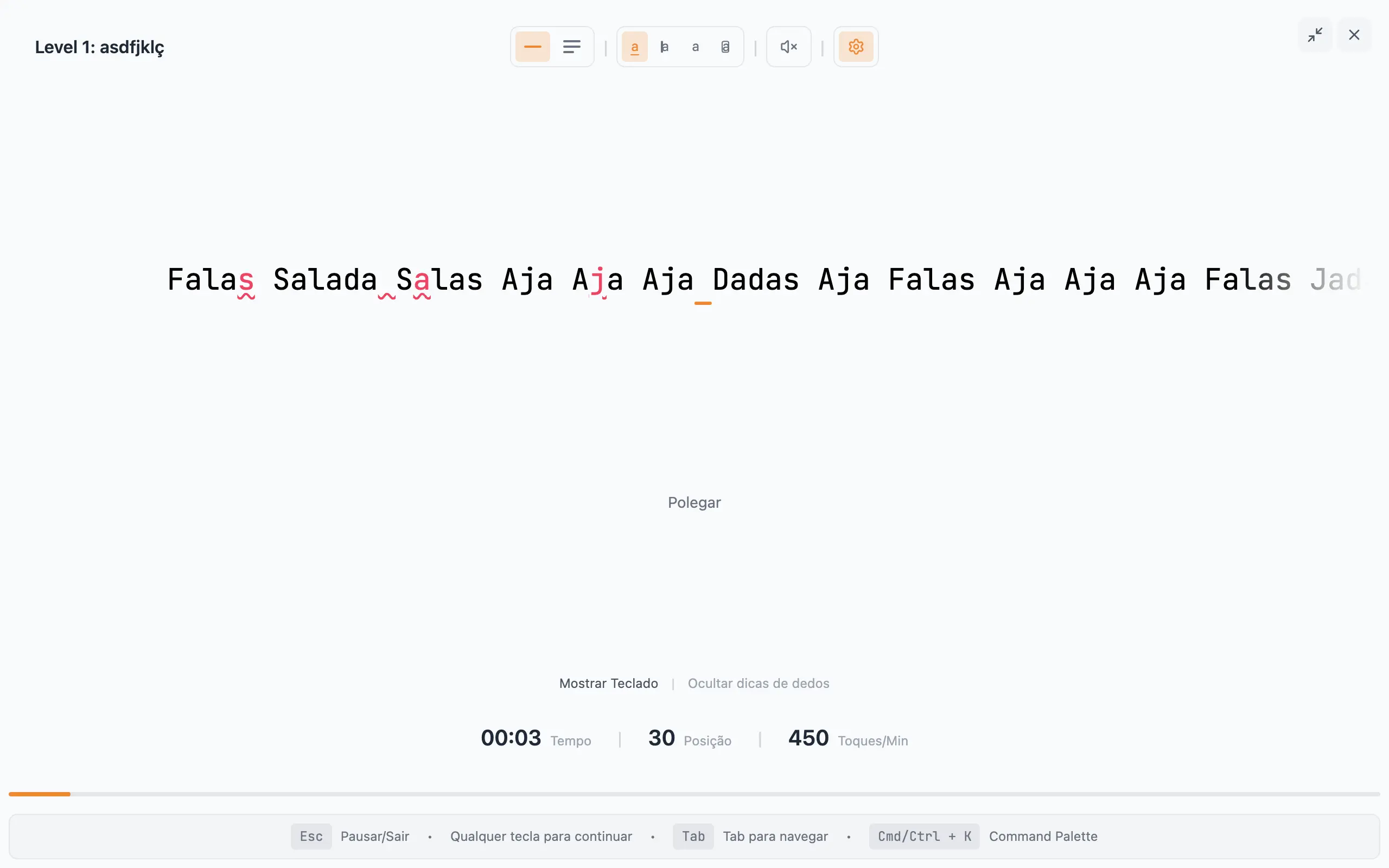Adaptive typing practice with visual keyboard